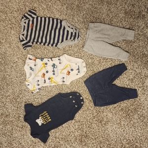 3 pack onesies with 2 pairs of pants